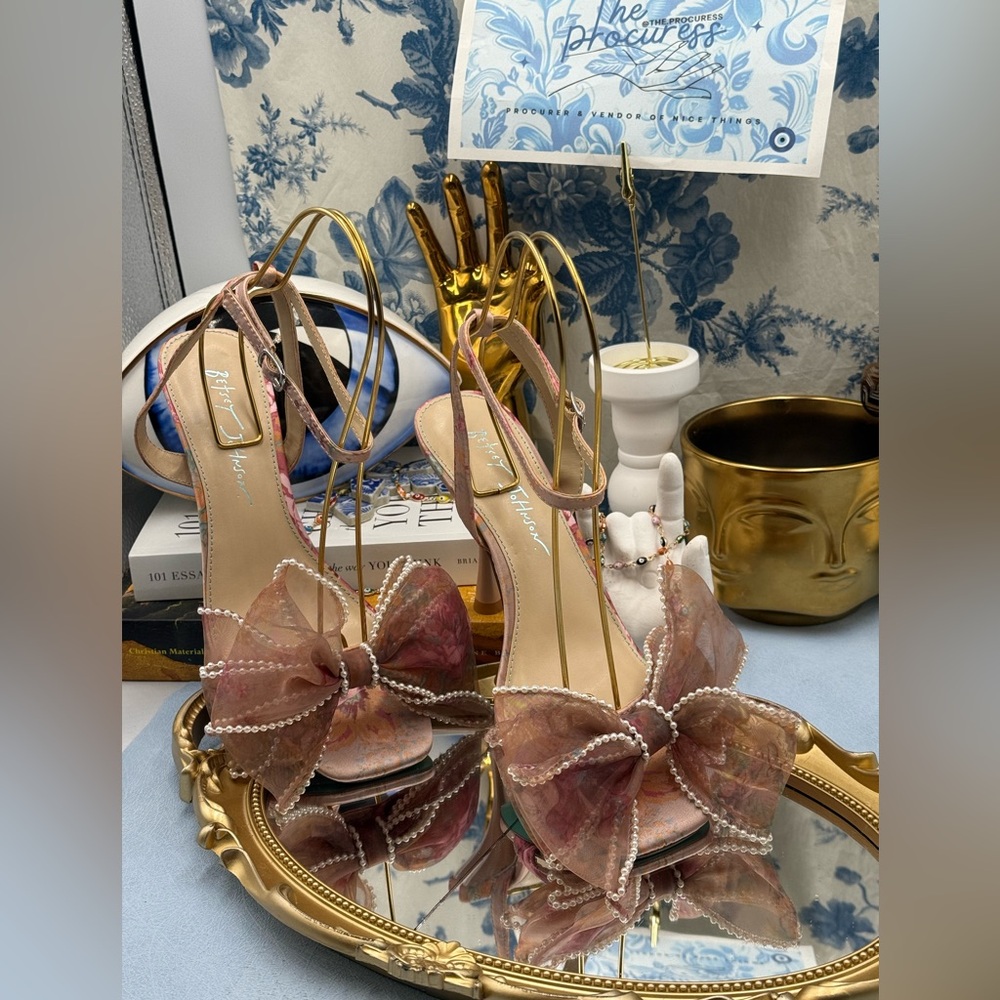 Betsey Johnson Pink Floral Sheer Bow Stiletto Heels - Picture 3 of 15